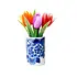 Heinen Delfts blauw Magnet - Delft blue flower pot with tulips