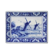 Heinen Delfts blauw Applique Molenlanschap rechthoek