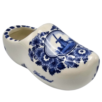 Heinen Delfts blauw Delfts blauwe klomp met traditioneel molenlandschap