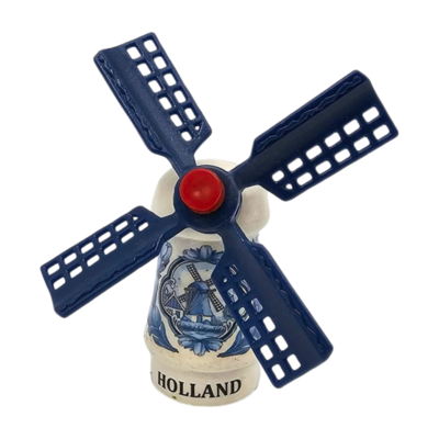 Typisch Hollands Magneet - Molen Delfts blauw (draaiende wieken)