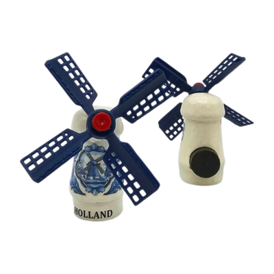 Typisch Hollands Magnet - Windmühle Delfter Blau (rotierende Flügel)