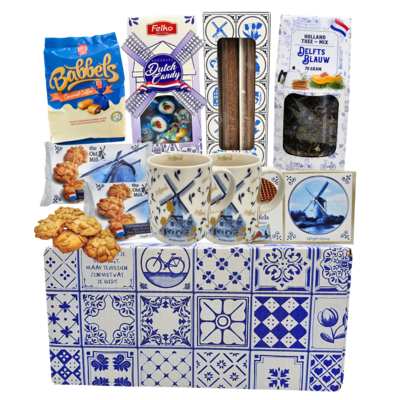 typisch-hollands-geschenkpakket Nederlands cadeau-pakket ( in Delfts blauwe doos)
