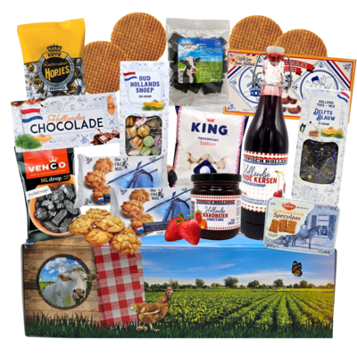 typisch-hollands-geschenkpakket  Holland cadeau-pakket (Vensterdoos - Hollands weiland) foodpakket