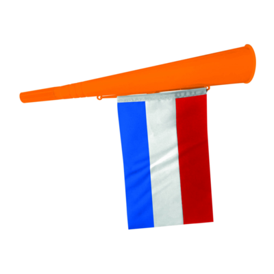 Typisch Hollands Orangefarbenes Horn mit niederländischer Flagge