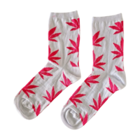 Holland sokken Damensocken weiß mit rosa Cannabisblatt - Größe 36-41