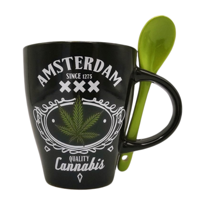 TTD Gifts Mug with spoon - Cannabis decoration - in Giftbox - Amsterdam