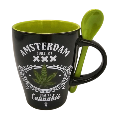 TTD Gifts Mok met lepel - Cannabisdecoratie - in Giftbox  - Amsterdam