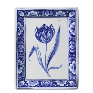 Heinen Delfts blauw Applikation Tulpe - Rechteck - Blumenrand