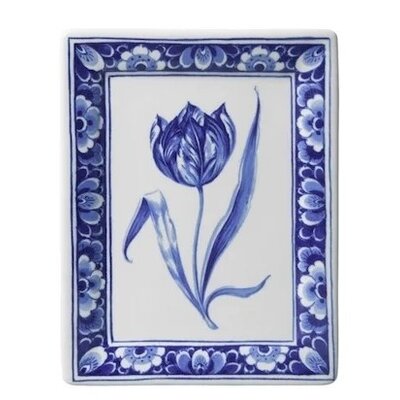 Heinen Delfts blauw Applikation Tulpe - Rechteck - Blumenrand