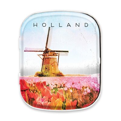 Typisch Hollands Mini-Dose mit Pfefferminzbonbons, holländische Windmühlenlandschaft – Vintage