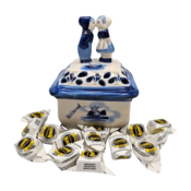 Typisch Hollands Delft Blue Candy Bowl with Kissing Couple - Filled with Dutch Hopjes