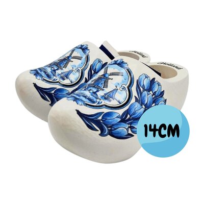 Typisch Hollands Original-Clogs weiß mit Delfter Blau 14 cm