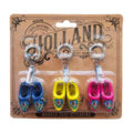 Typisch Hollands Clog-Schlüsselanhänger-Rabattkarte – Blau-Gelb-Rosa