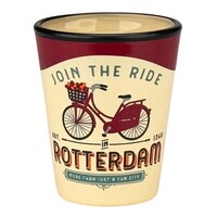 Typisch Hollands Schnapsglas rot-weiß Rotterdam -Fahrrad