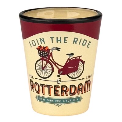 Typisch Hollands Shot glass red-white Rotterdam -Bicycle