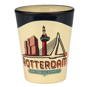 Typisch Hollands Shot glass blue-white Rotterdam - Erasmus Bridge and Euromast