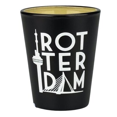 Typisch Hollands Shot glass Rotterdam - Black and White Erasmus Bridge and Euromast