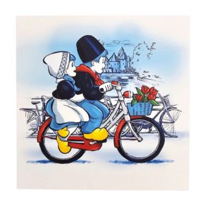 Typisch Hollands Double greeting card - Kissing couple on bicycles