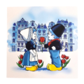 Typisch Hollands Double greeting card - Kissing couple with tulips and gable houses