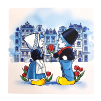 Typisch Hollands Double greeting card - Kissing couple with tulips and gable houses