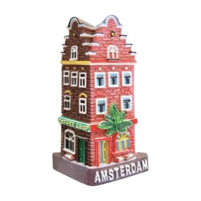 Typisch Hollands Magneet gevelhuisje 3D - Hoekhuis Coffeeshop Amsterdam