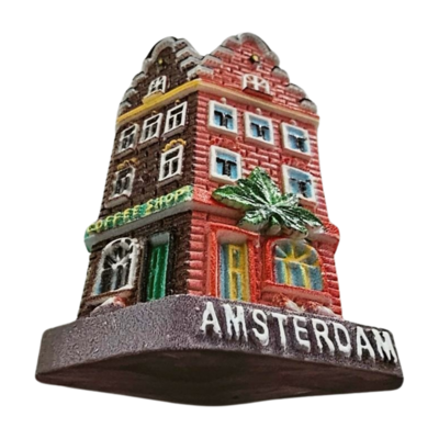 Typisch Hollands Magneet gevelhuisje 3D - Hoekhuis Coffeeshop Amsterdam