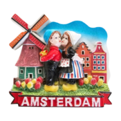 TTD Gifts Magneet Kuspaar bij gevelhuisjes en molen - Amsterdam