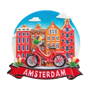 TTD Gifts Magneet Fiets bij gevelhuisjes Amsterdam