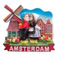 TTD Gifts Magneet Kuspaar bij gevelhuisjes en molen - Amsterdam
