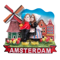 TTD Gifts Magnet Küssendes Paar an Giebelhäusern und Mühle - Amsterdam