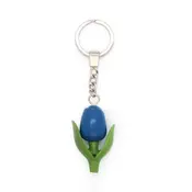Typisch Hollands Mini-tulp sleutelhanger -blauw- met dubbel blad.