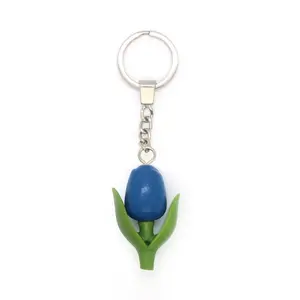 Typisch Hollands Mini-tulp sleutelhanger -blauw- met dubbel blad.