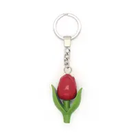 Typisch Hollands Mini tulip key ring - red - with double leaf.