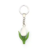 Typisch Hollands Mini tulip key ring - white - with double leaf.