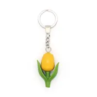 Typisch Hollands Mini-tulp sleutelhanger - geel - met dubbel blad.