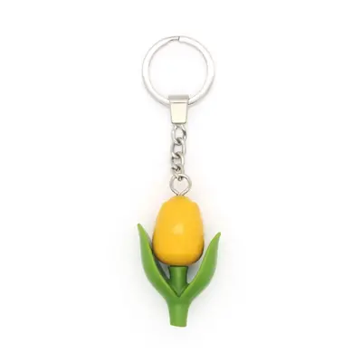 Typisch Hollands Mini-tulp sleutelhanger - geel - met dubbel blad.