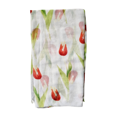 Holland fashion Women's Scarf with Tulip Print - Red-Green