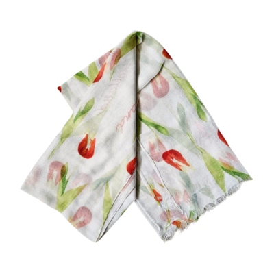 Holland fashion Women's Scarf with Tulip Print - Red-Green