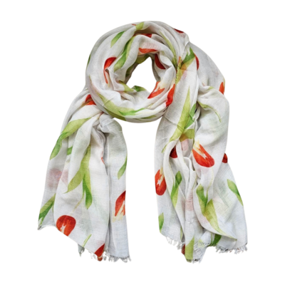 Holland fashion Dames Sjaal met Tulpprint - Rood-Groen