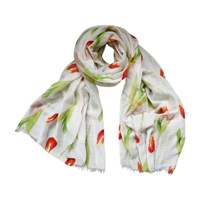 Holland fashion Dames Sjaal met Tulpprint - Rood-Groen