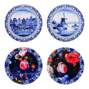 Heinen Delfts blauw Luxe onderzetters - Aardewerk - Gevelhuisjes - Delfts blauw - mix