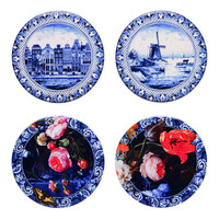 Heinen Delfts blauw Luxury coasters - Earthenware - Facade houses - Delft blue - mix