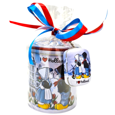 typisch-hollands-geschenkpakket Stroopwafels in Holland blik - met sleutelhanger Minimint-blikje
