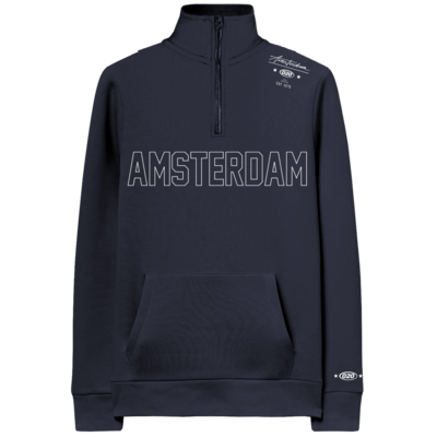 Holland fashion Pullover mit halbem Reißverschluss – Amsterdam – Dunkelblau mit Stickerei