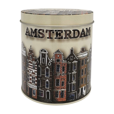 Typisch Hollands Cadeauset - Mokken en blik stroopwafels - Amsterdam gevelhuizen