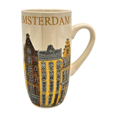 Typisch Hollands Geschenkset - Tassen und Dose mit Stroopwafels - Amsterdamer Fassadenhäuser