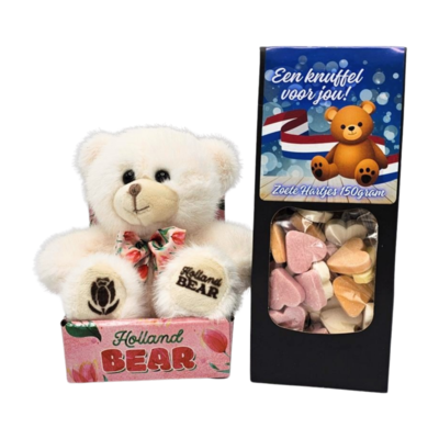 Typisch Hollands A hug for you! - Plush bear with candy hearts (text Dutch)