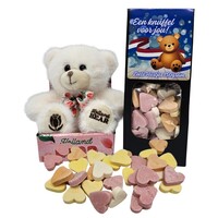 Typisch Hollands A hug for you! - Plush bear with candy hearts (text Dutch)