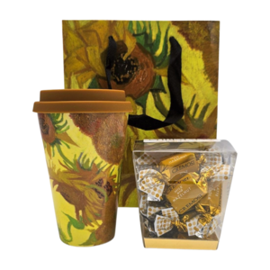 Typisch Hollands Geschenkset van Gogh - Sonnenblumen-Kaffeetasse und Schokolade