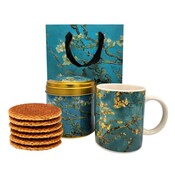 Typisch Hollands Geschenkset Van Gogh Becher und Dose Stroopwafels – Mandelblüte